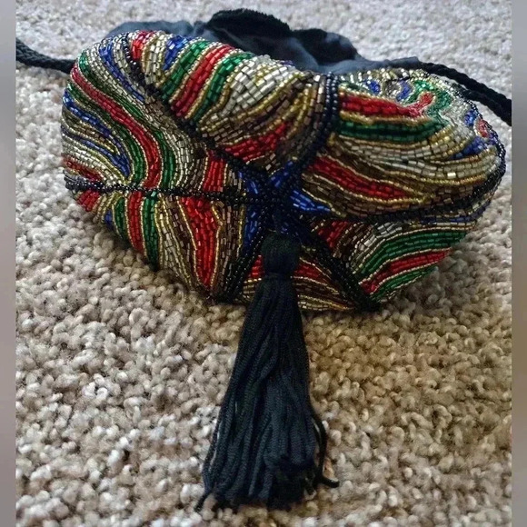 Vintage Heavily Beaded Multicolor Shoulder Bag Purse - Picture 12 of 16